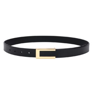 yooai womens leather belt skinny waist belt for dresses jeans pants with gold buckle black 95