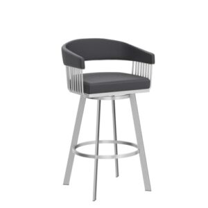 Armen Living Bronson 25" Slate Grey Faux Leather and Silver Metal Bar Stool