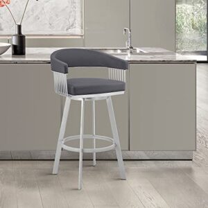 Armen Living Bronson 25" Slate Grey Faux Leather and Silver Metal Bar Stool