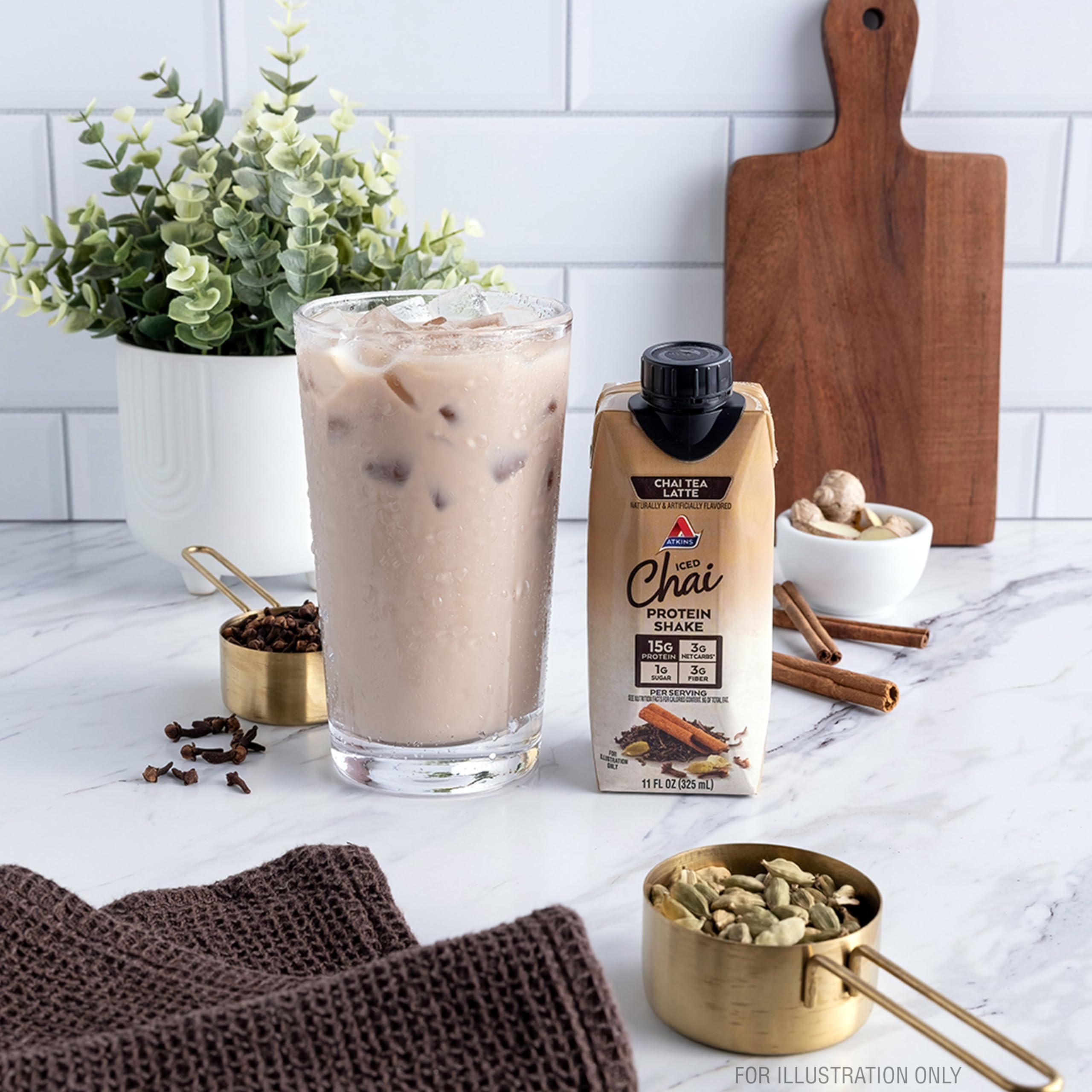 Atkins Chai Tea Latte Protein Shake, 15g Protein, Low Glycemic, 3g Net Carb, 1g Sugar, Keto Friendly