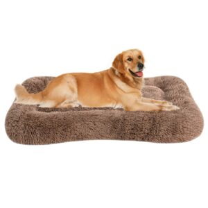 coohom deluxe plush dog bed pet cushion crate mat,fulffy comfy kennel anti-slip washable pad for medium large x-large dogs(xx-large, khaki)