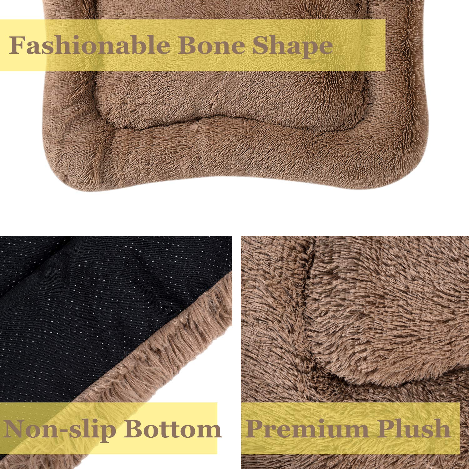 Coohom Deluxe Plush Dog Bed Pet Cushion Crate Mat,Fulffy Comfy Kennel Anti-Slip Washable Pad for Medium Large X-Large Dogs(XX-Large, Khaki)