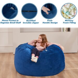 HABUTWAY Bean Bag Chair 3Ft Luxurious Velvet Ultra Soft Fur with High-Rebound Memory Foam for Adults Plush Lazy Sofa with Fluffy Removable Sponge 3'(Dark Blue)