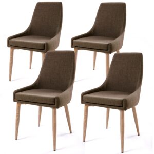 E&D FURNITURE Dining Chairs Set of 4, Dining Room Chairs Fabric Kitchen Chairs Set of 4 Sillas de Comedor Mid Century Modern Upholstered Dining Chairs 4 Pack Accent Chairs with Legs, Brown