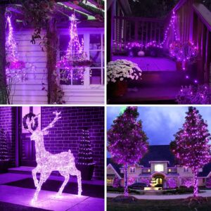 JMEXSUSS 4 Pack Purple Solar Christmas Lights, 100 LED 33ft Purple Solar Fairy Lights, 8 Modes Copper Wire Solar String Lights Outdoor Waterproof for Halloween Christmas Garden Yard Tree Decor