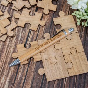 Wedding guest book alternative jigsaw puzzle personalized guestbook | laser engraved wooden pieces for party engagement reception anniversary (150 piece - Cursive Font)