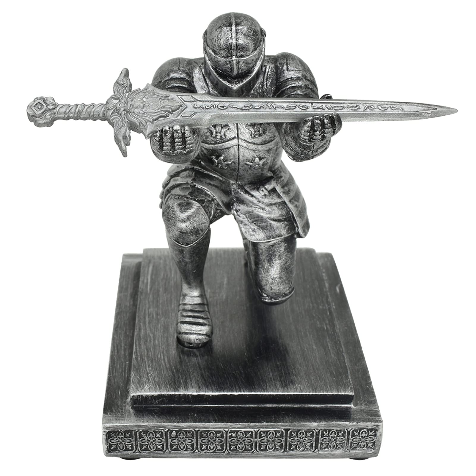 Knight Pen Holder with a Sword Kneeling Soldier Pencil Stand Desk Organizers Fancy Cool Medieval Gift for Men Dad Boyfriend Husband Son Office Home Decor