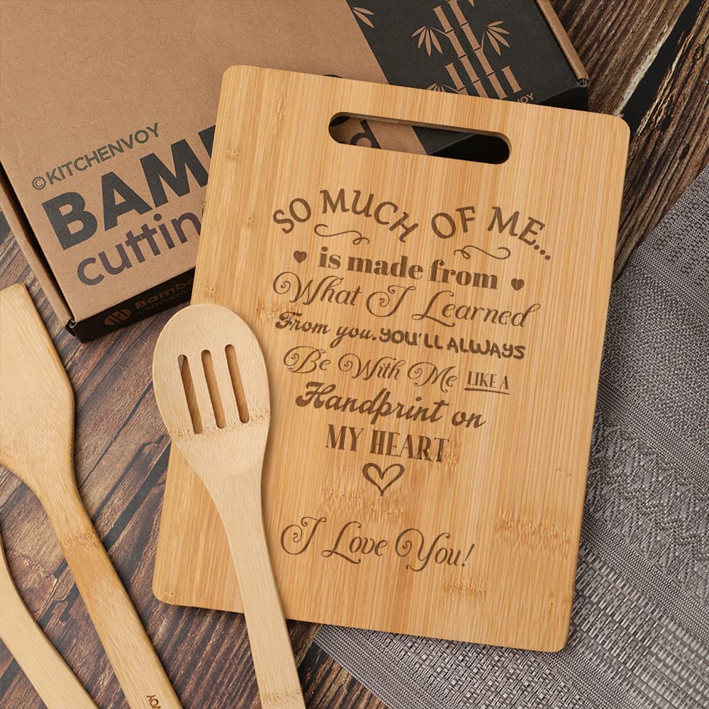 KITCHENVOY Mom Cutting Board Special Love Heart Poem Laser Engraved Bamboo Board as Gift for Mom on Mother's Day, Holiday - Birthday Presents for Mother-in-law - Gifts for Mom from Daughter, Son