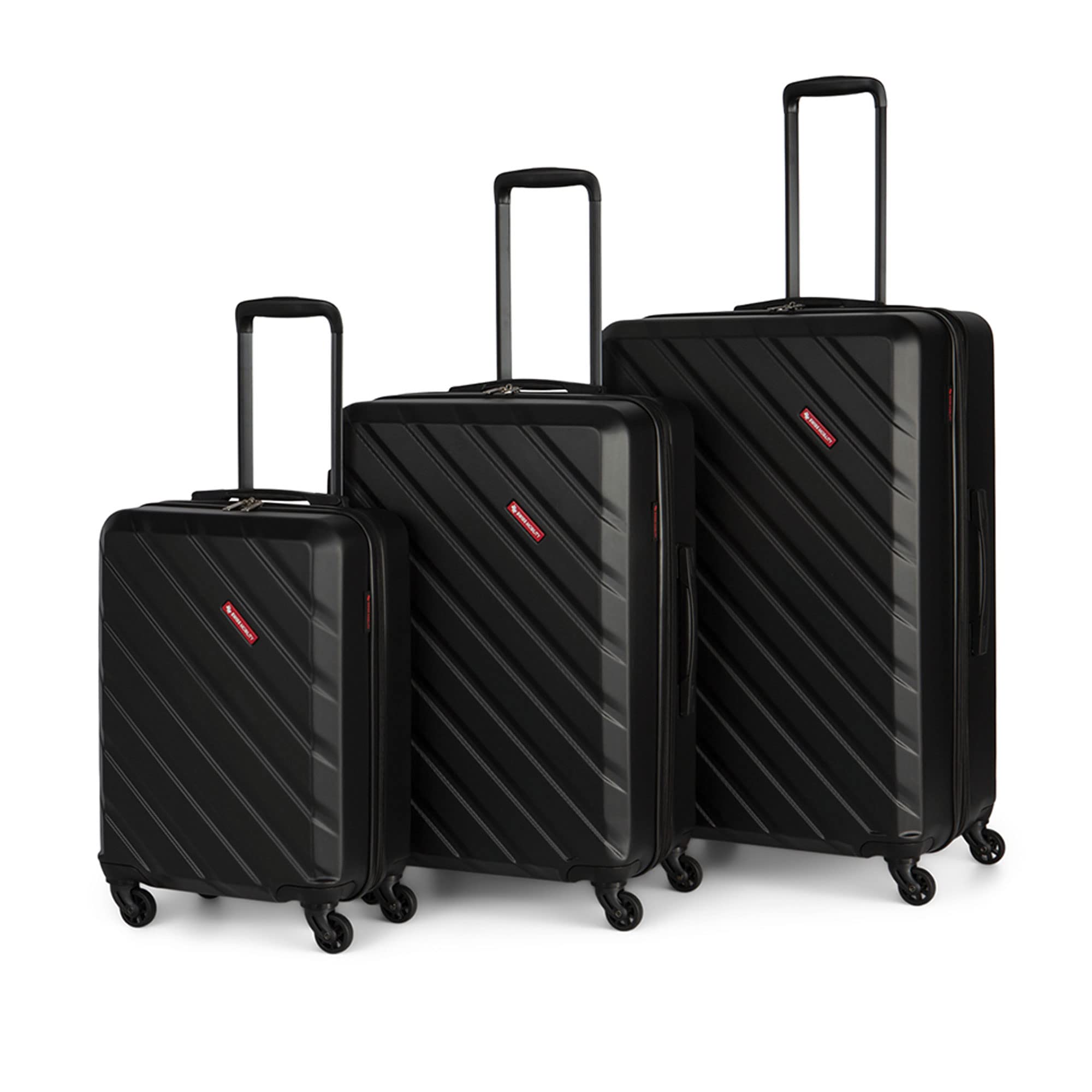 SWISS MOBILITY AHB Collection 3 Piece Hard Shell Luggage Set, Expandable Suitcases with 360-Degree Spinner Wheels, Retractable Handle, 20 Inch Carry On, 24 Inch Mid-size, 28 Inch Large Bags, Black