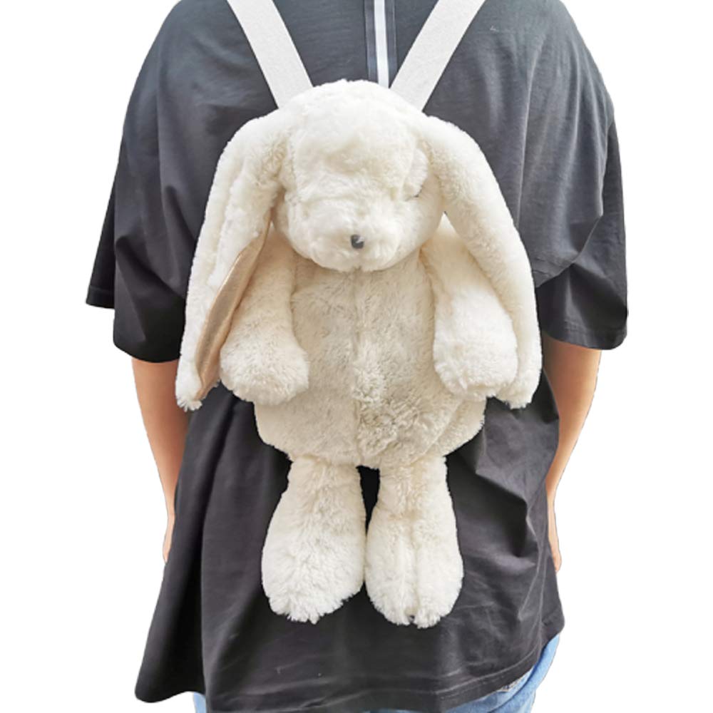 Tukta Kawaii White Rabbit Bunny Backpack School Shoulder Bag Plush Toys Stuffed Doll Kids Children Girls Women Gifts 15.5 inches