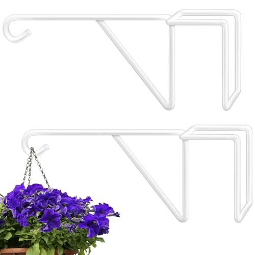 Zacool Vinyl Fence Hooks-2 Pack 5 x 10 Inches Over Fence Hooks Heavy Duty White Powder Coated Steel Fence Hooks for Hanging Plants Bird Feeders,Lights,Hanging Basket,Pool Tools