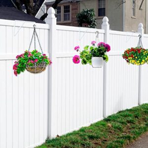 Zacool Vinyl Fence Hooks-2 Pack 5 x 10 Inches Over Fence Hooks Heavy Duty White Powder Coated Steel Fence Hooks for Hanging Plants Bird Feeders,Lights,Hanging Basket,Pool Tools