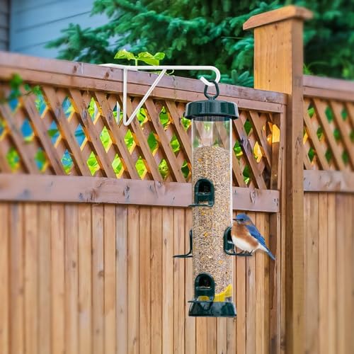 Zacool Vinyl Fence Hooks-2 Pack 5 x 10 Inches Over Fence Hooks Heavy Duty White Powder Coated Steel Fence Hooks for Hanging Plants Bird Feeders,Lights,Hanging Basket,Pool Tools