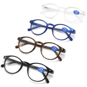 aiklly reading glasses blue light blocking - spring hinges round eyeglasses for men women,4 pairs mix color anti glare filter lightweight readers (4 pairs mix color, 2.00)