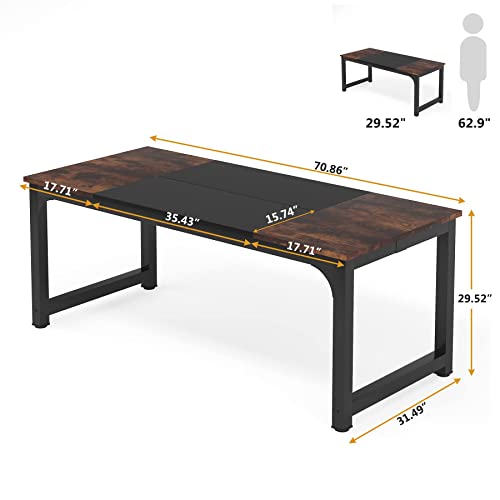 Tribesigns Modern Computer Desk, 70.8 x 31.5 inch Large Office Desk Computer Table Study Writing Desk Workstation for Home Office, Black Metal Frame