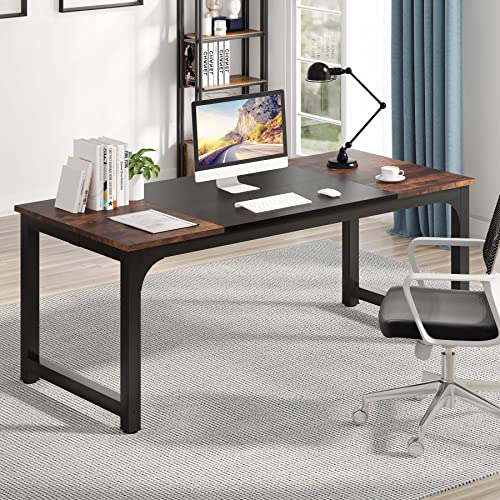 Tribesigns Modern Computer Desk, 70.8 x 31.5 inch Large Office Desk Computer Table Study Writing Desk Workstation for Home Office, Black Metal Frame