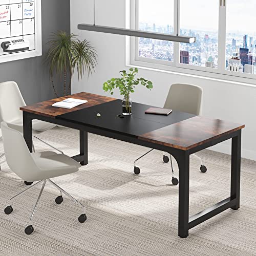 Tribesigns Modern Computer Desk, 70.8 x 31.5 inch Large Office Desk Computer Table Study Writing Desk Workstation for Home Office, Black Metal Frame