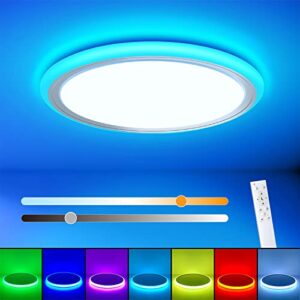 BLNAN RGB Led Flush Mount Ceiling Light with Remote Control, 13Inch 24W 2400LM 3000-6500K Dimmable Color Changing Light Fixture, Modern Round White Ceiling Lamp for Bedroom Kids Room Party Festival