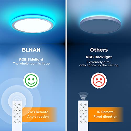 BLNAN RGB Led Flush Mount Ceiling Light with Remote Control, 13Inch 24W 2400LM 3000-6500K Dimmable Color Changing Light Fixture, Modern Round White Ceiling Lamp for Bedroom Kids Room Party Festival