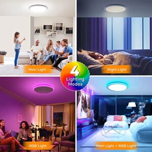 BLNAN RGB Led Flush Mount Ceiling Light with Remote Control, 13Inch 24W 2400LM 3000-6500K Dimmable Color Changing Light Fixture, Modern Round White Ceiling Lamp for Bedroom Kids Room Party Festival