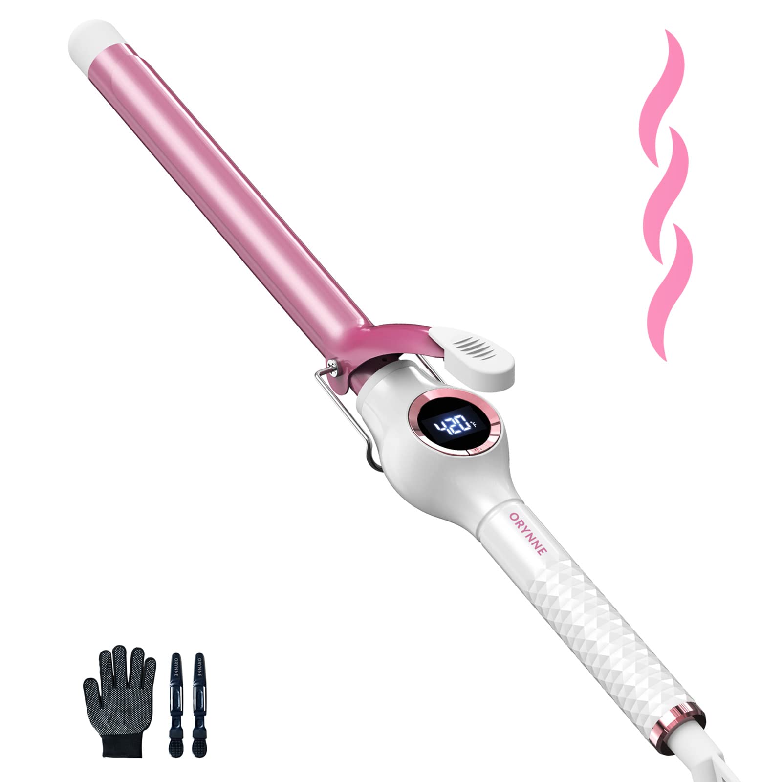 ORYNNE Ceramic Curling Iron, 3/4 Inch Barrel, Digital Temp Control, Fast Heat Up, 7 Adjustable Temperatures, 60 Min Auto Shut Off