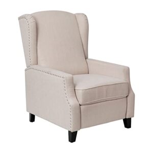 flash furniture prescott polyester fabric upholstered slim wingback recliner, modern pushback recliner chair with pocket spring seat, cream