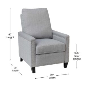 Flash Furniture Carson Transitional Style Push Back Recliner Chair - Light Gray Fabric Upholstery - Accent Nail Trim - Pillow Back Recliner