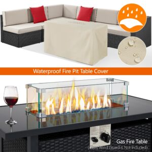 Yaheetech 43 inch Outdoor Fire Pit Table 50,000 BTU Gas Fire Pit with Tempered Glass Tabletop, Rattan Wicker Base and Fire Glass Stones for Patio/Garden/Party, Outdoor Heating, Rain Cover, Black