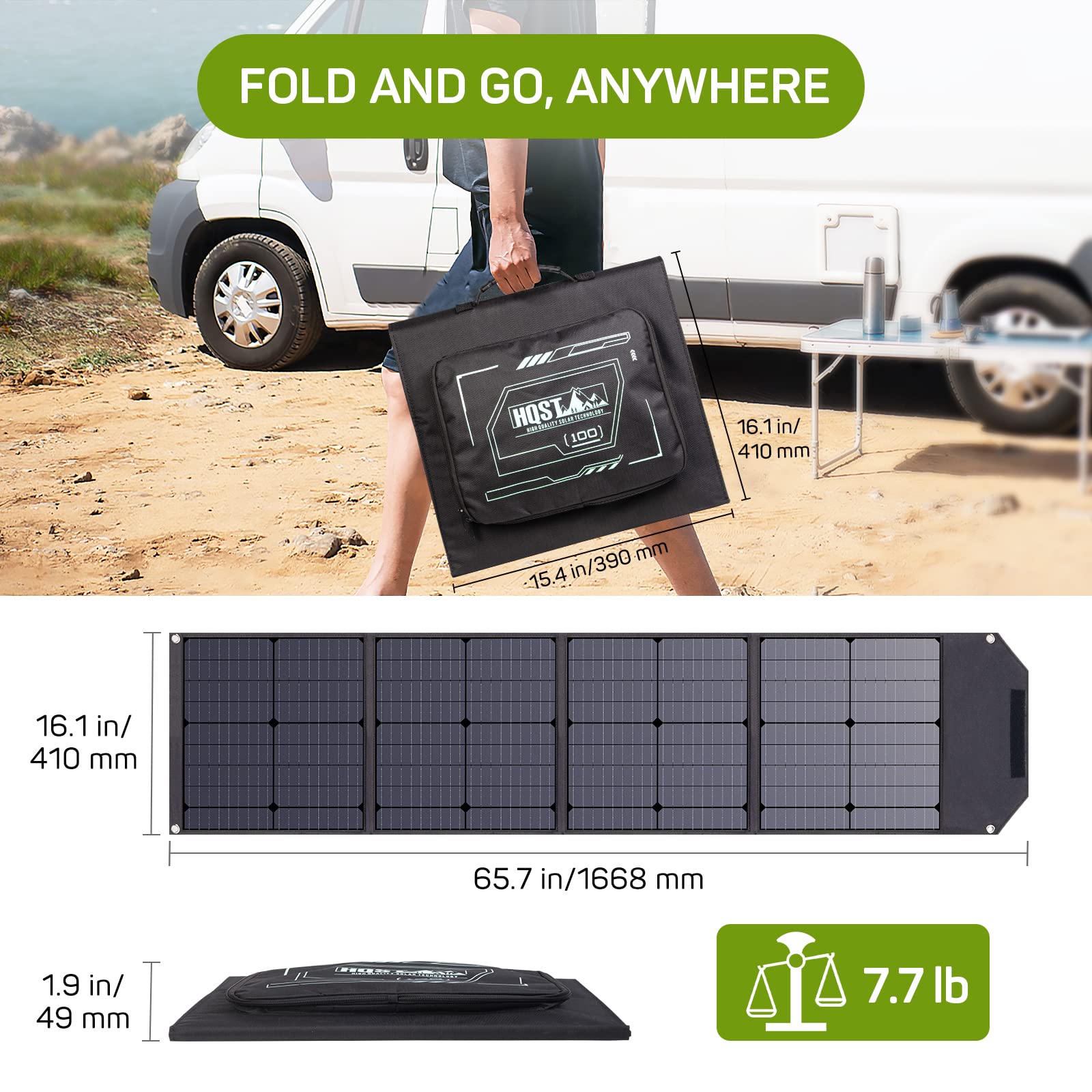 HQST 100W Portable Solar Panel for Power Station and USB Devices, Foldable Solar Panel Charger Waterproof IP65 Outdoor Camping RV Travel,Compatible with Jackery/Goal Zero/Bluetti/Anker Solar Generator