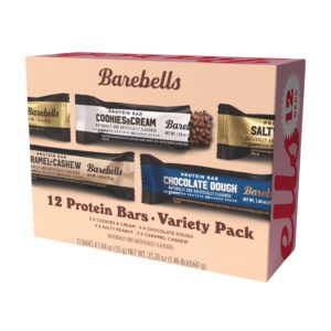 barebells protein bars variety pack - 12 count, 1.9oz bars - protein snacks with 20g of high protein - chocolate protein bar with 1g of total sugars - perfect on the go protein snack & breakfast bars