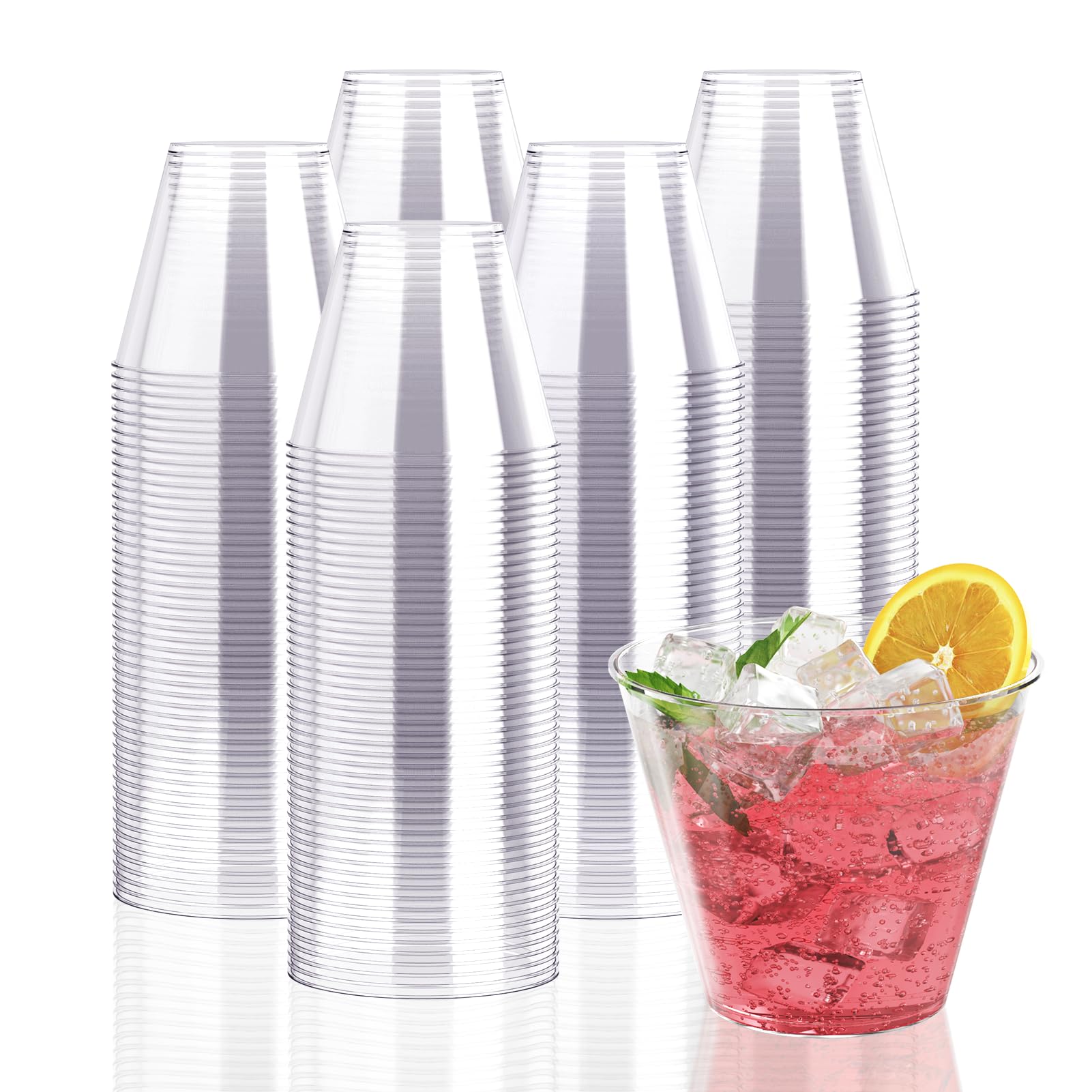 JollyPack 300 Pack Clear Plastic Cups 9 oz Disposable Cups Heavy-duty Plastic Drinking Cups, Plastic Party Cups, Hard Plastic Cups for Weddings, Home, Dinner and other Events