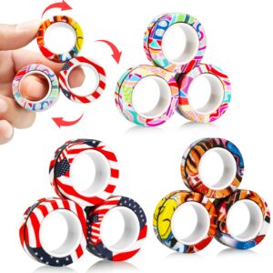 pushmick 9 pcs finger magnetic rings fidget toys, colorful magnet rings, great fidget rings for training relieves reducer autism anxiety.