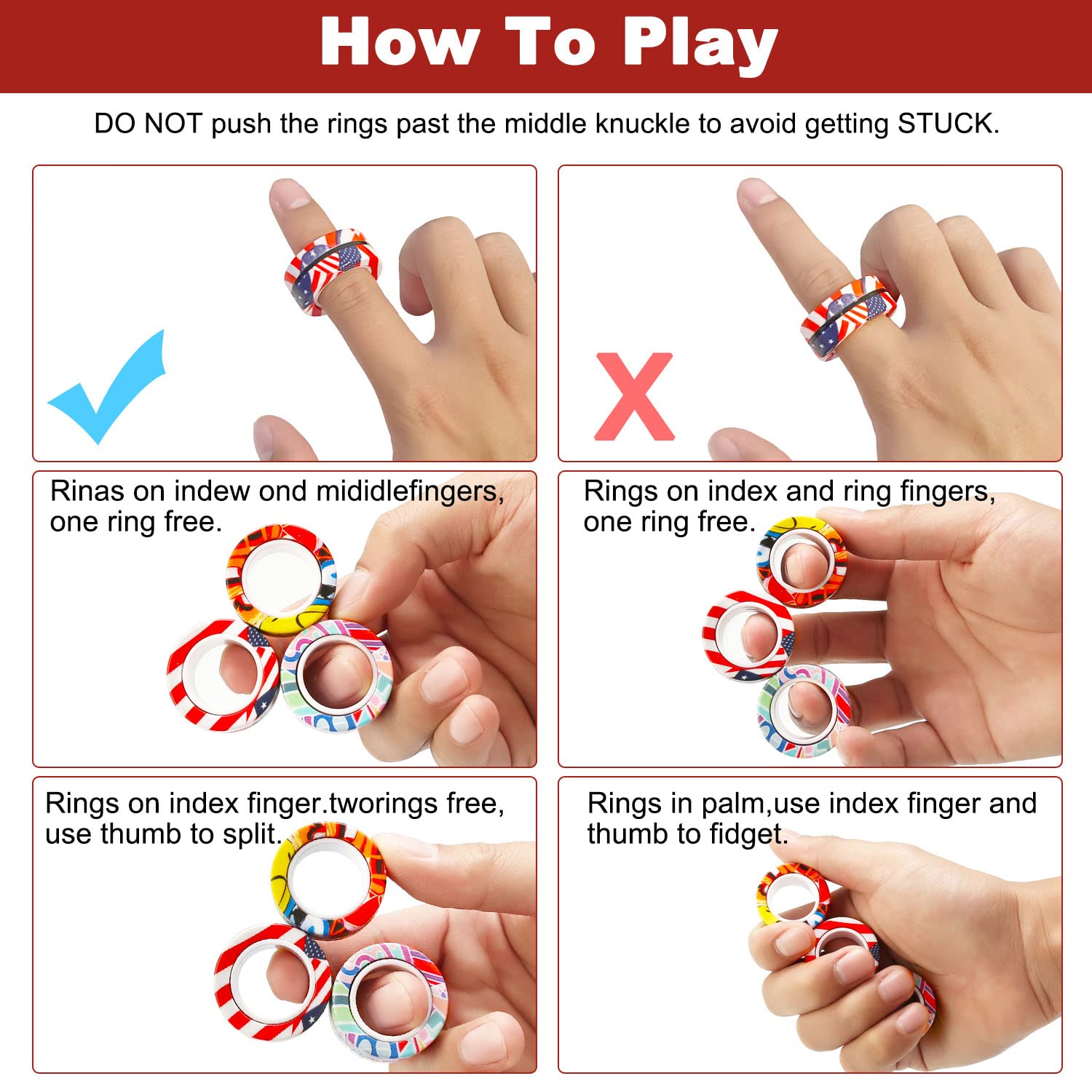 Pushmick 9 Pcs Finger Magnetic Rings Fidget Toys, Colorful Magnet Rings, Great Fidget Rings for Training Relieves Reducer Autism Anxiety.