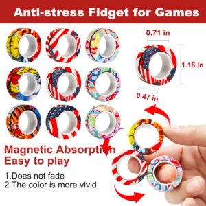 Pushmick 9 Pcs Finger Magnetic Rings Fidget Toys, Colorful Magnet Rings, Great Fidget Rings for Training Relieves Reducer Autism Anxiety.