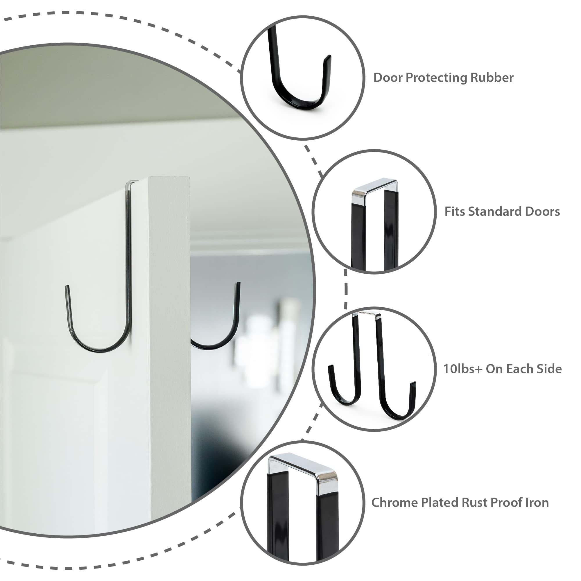 Shamrock Home Double Sided Over The Door Hooks for Clothes. Over The Door Hanger Hook Set of Four. Towel Hanger for Bathroom, Wreath Hook, Coat Rack Hat Organizer or Plant Hooks for Ceiling