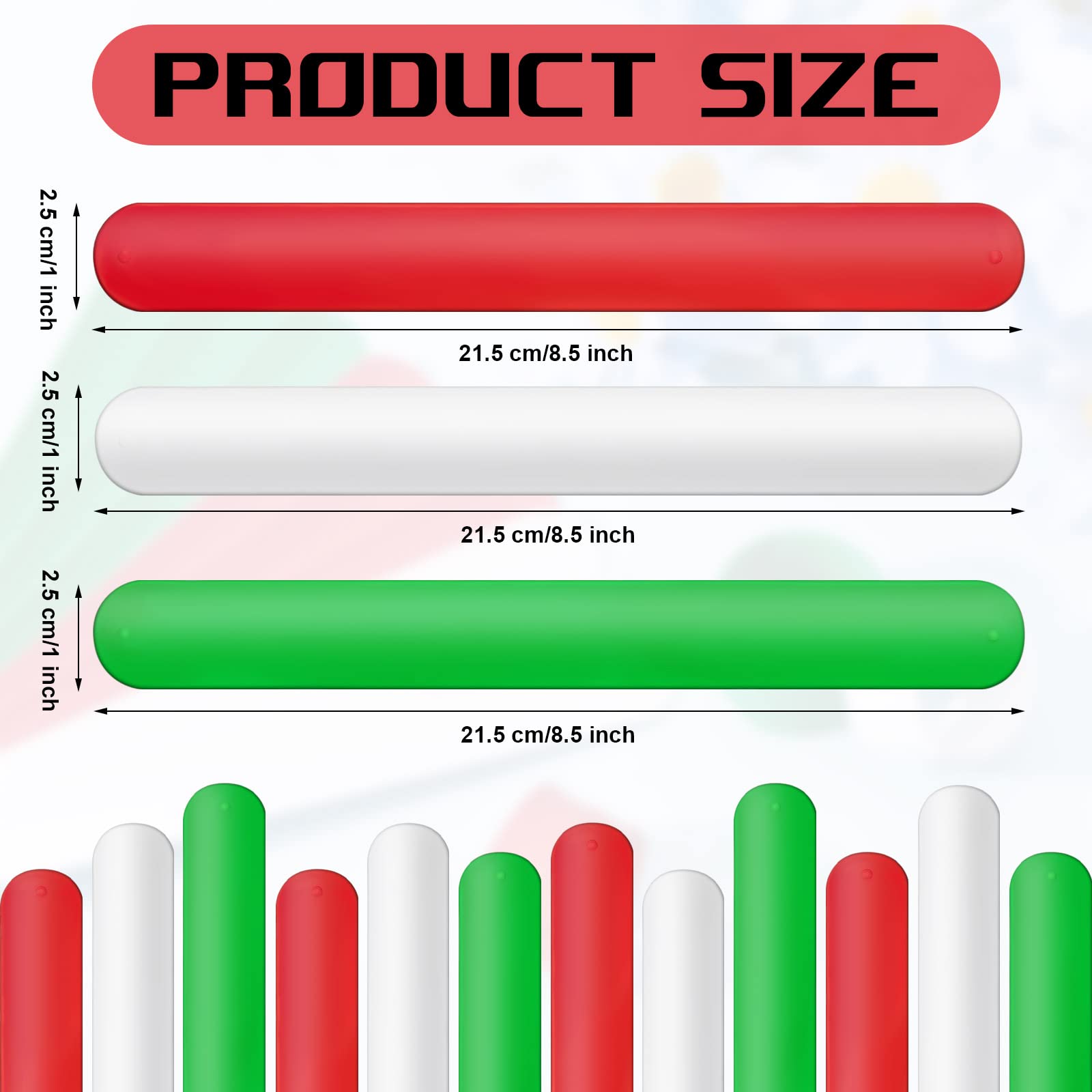 Holiday Red and Green Silicone-Covered Metal Strips - Wrapping Paper Holder and Poster Stabilizer Slap Bands, 24 Pieces