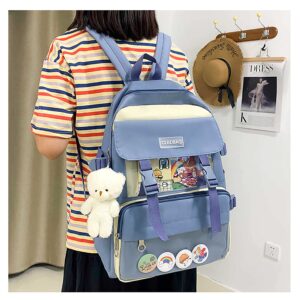 Cute Kawaii Backpack 4Pcs Canvas Backpack Give away bear pendant Pencil Pouch Shoulder Bag Lunch Bag for Girls Boys (Red)