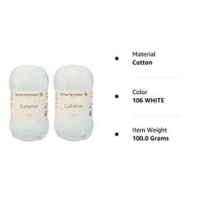 [ Set of 2 Skeins ] SMC Catania Originals 100% Mercerized Cotton Yarn, Total 3.52 Oz. Each 1.76 Oz (50g) / 136 Yrds (125 m) Amigurumi Yarn Fine-Sport 2 (106 White)