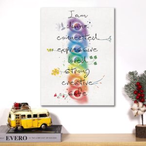 Inspirational 7 Chakra Meditation Quote Canvas Wall I am Divine Connected Expressive Canvas Print Positive Poster Painting Wall Decor Framed Gift 12x15 Inch