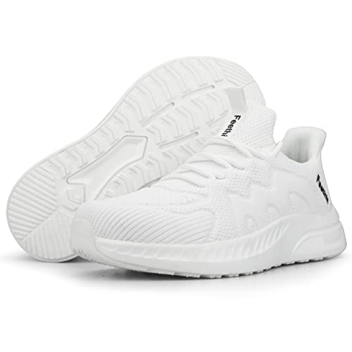 Feethit Running Shoes for Women Non Slip Walking Tennis Shoes Slip on Work Gym Fashion Sneakers White 5.5