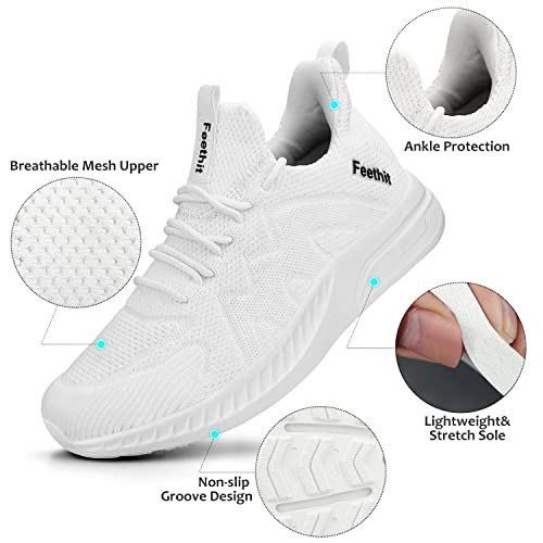 Feethit Running Shoes for Women Non Slip Walking Tennis Shoes Slip on Work Gym Fashion Sneakers White 5.5