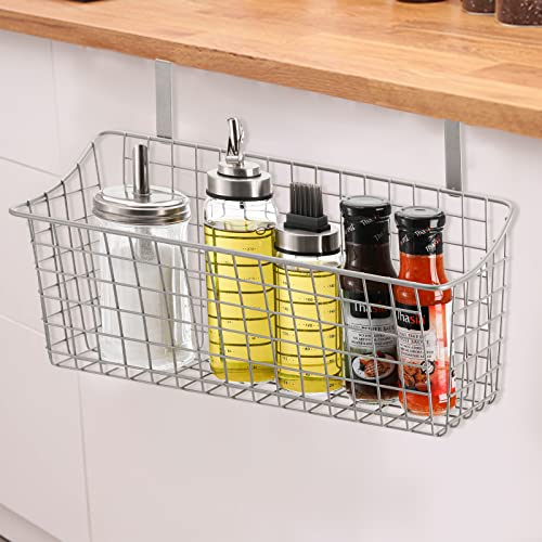 Nicunom 2 Pack Larger Grid Storage Baskets with Hooks, 15.4 inch Over Cabinet Door Organizer, Champagne Wire Basket Hanging Organizer Steel Wire Sink Organization for Kitchen & Bathroom