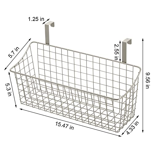 Nicunom 2 Pack Larger Grid Storage Baskets with Hooks, 15.4 inch Over Cabinet Door Organizer, Champagne Wire Basket Hanging Organizer Steel Wire Sink Organization for Kitchen & Bathroom