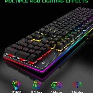 Black Shark RGB Mechanical Gaming Keyboard LED Backlit Wired Keyboard with Blue Switches, Fully Programmable, Anti-Ghosting 104 Keys for Desktop PC, Sixgill K2