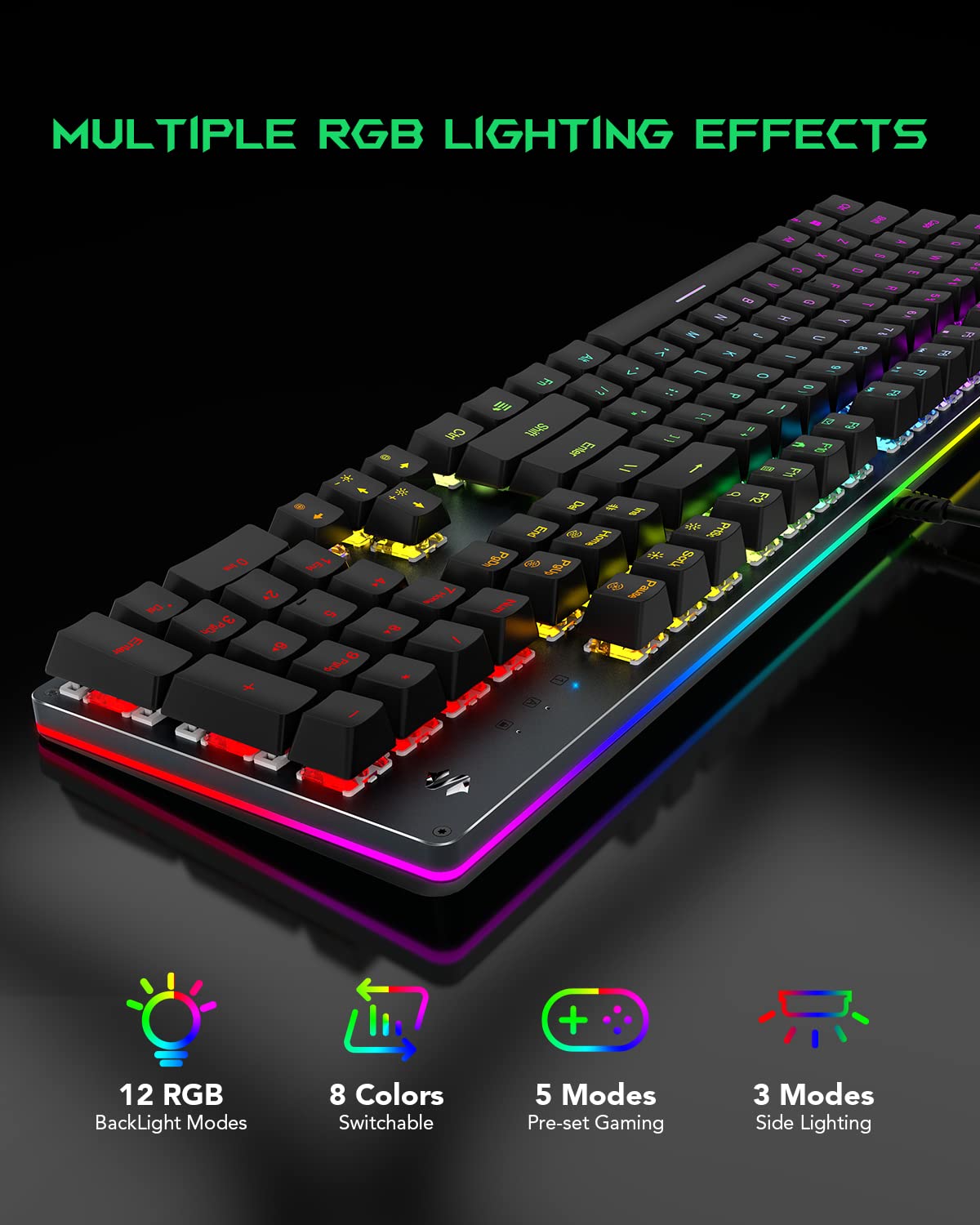 Black Shark RGB Mechanical Gaming Keyboard LED Backlit Wired Keyboard with Blue Switches, Fully Programmable, Anti-Ghosting 104 Keys for Desktop PC, Sixgill K2