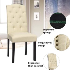 ERGOMASTER Dining Chairs Set of 4 Adjustable Parsons Chairs Anti-Slip Foot Dining-Chair Fabric Kitchen Chair with Solid Wood Legs - Beige