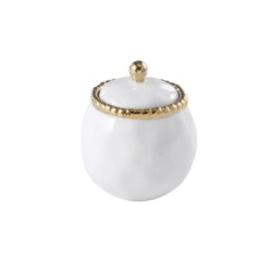 Pampa Bay Golden Salerno Porcelain Covered Sugar Bowl with Beaded Trim, White/Gold