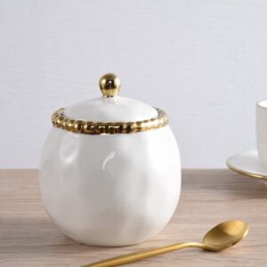 Pampa Bay Golden Salerno Porcelain Covered Sugar Bowl with Beaded Trim, White/Gold