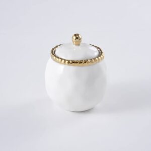 Pampa Bay Golden Salerno Porcelain Covered Sugar Bowl with Beaded Trim, White/Gold