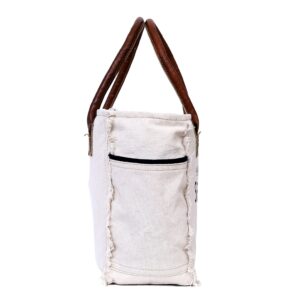 CLA Bags Sel De Mer Upcycled Canvas & Cowhide Hand/Tote Bag Radiant Leather Crossbody, Off-White, 13 Inch